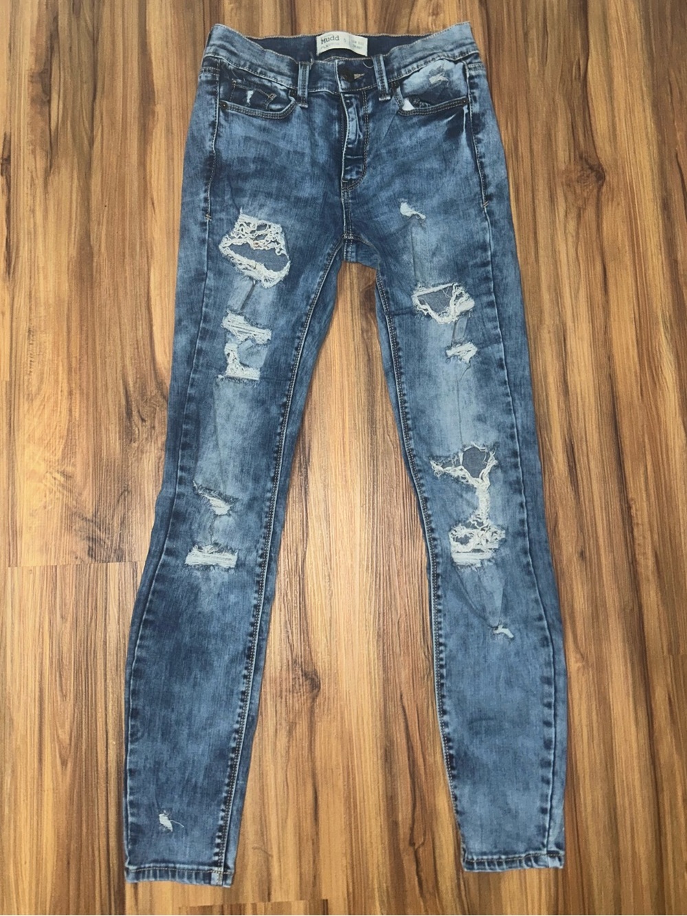 Mudd FLX Stretch Distressed Skinny Jeans - Blue Wash